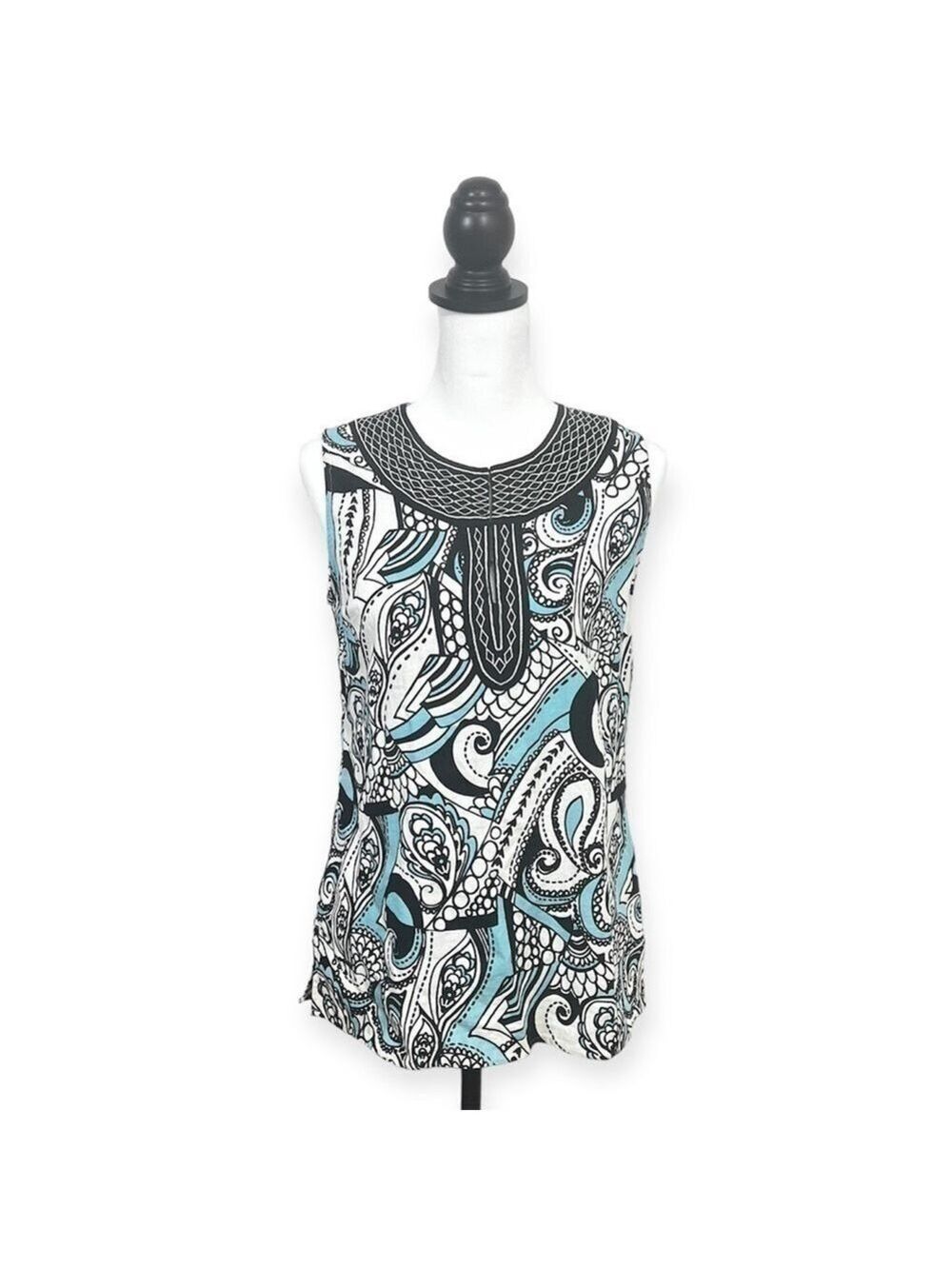 Saint Tropez West Linen V Neck Sleeveless Tunic Top Size M